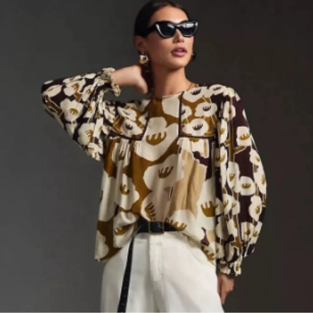 NWT Anthropologie Bl-nk Miranda Peasant Top - Picture 1 of 3